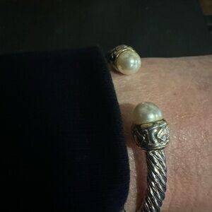Elegant Sterling Silver and 14 kt Gold- Bracelet with Pearl Accents
